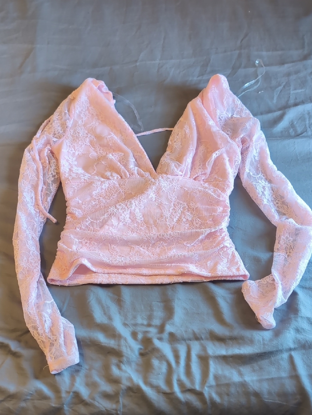 Windsor Light Pink Lace V-Neck Long Sleeve Top